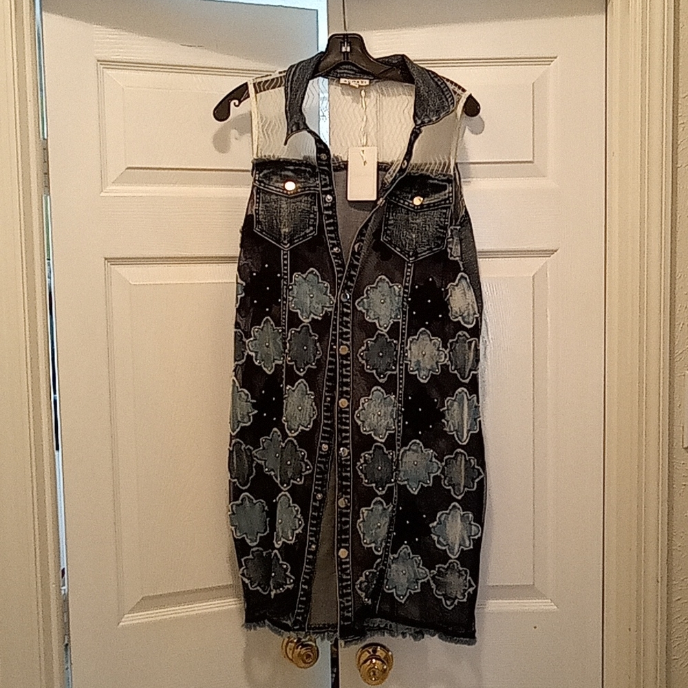 Nwt adore blue jean and mesh panel dress, duster